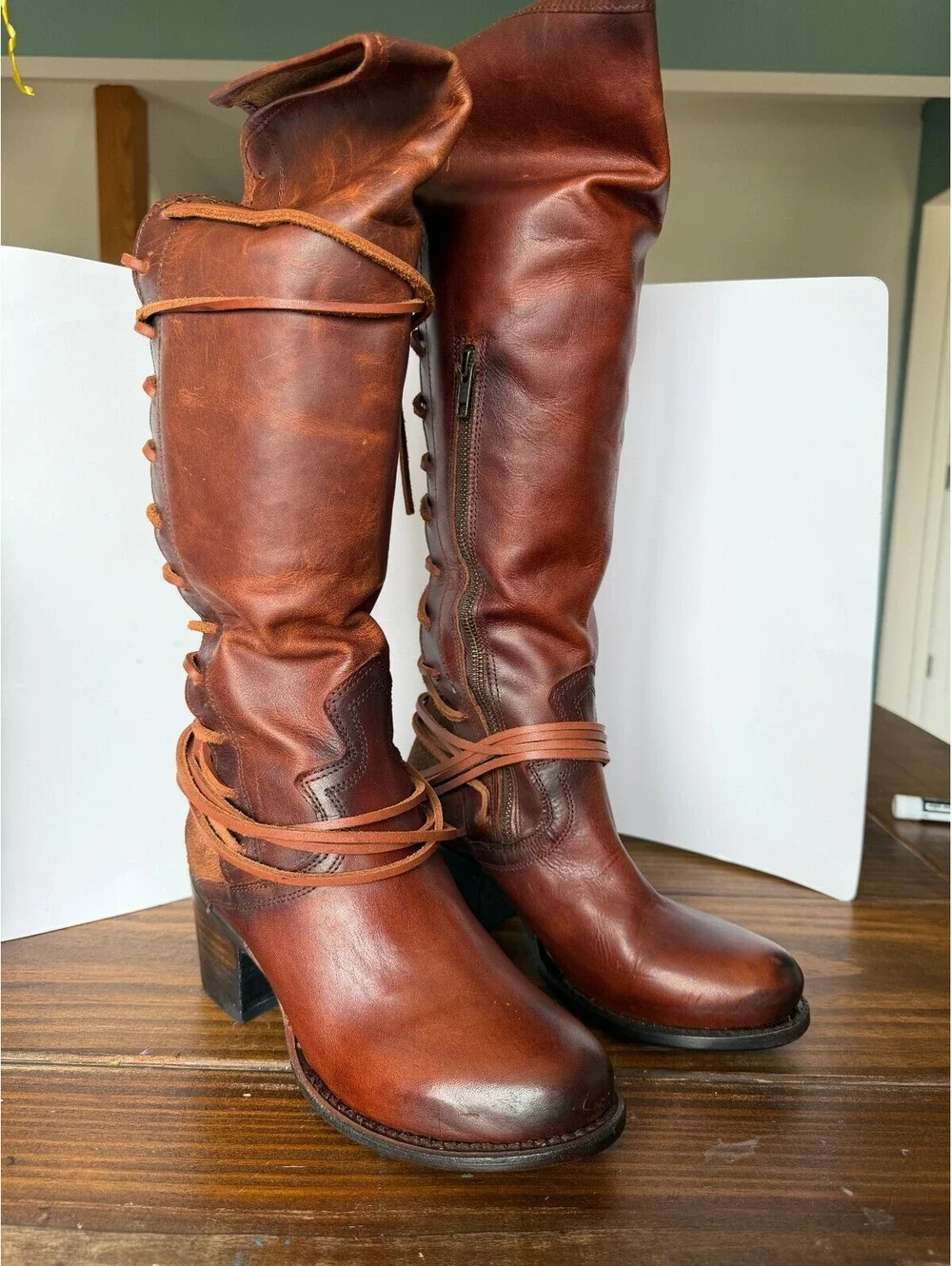Freebird Coal Cognac Leather Lace-Up Boots Size 8
